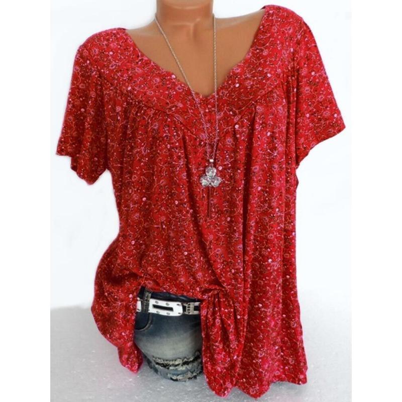 Summer Short Sleeve Floral Printed Loose Women Blouse Plus Size Fashion Elegant Casual Simple Office Shirt Ladies Solid Color Women's Clothing