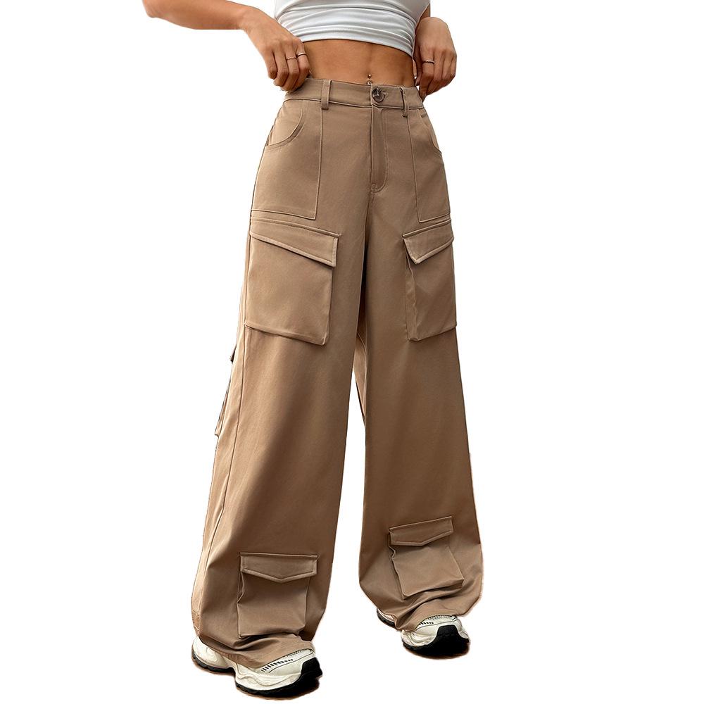 2025 Spring/Summer Women's Loose Wide-Leg Cargo Pants with Pockets