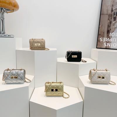 Korean Version of Diamond Solid Color Chain Small Square Bag Summer New Trendy Fashion Shoulder Bag Simple and Fashionable Crossbody Women's Bag