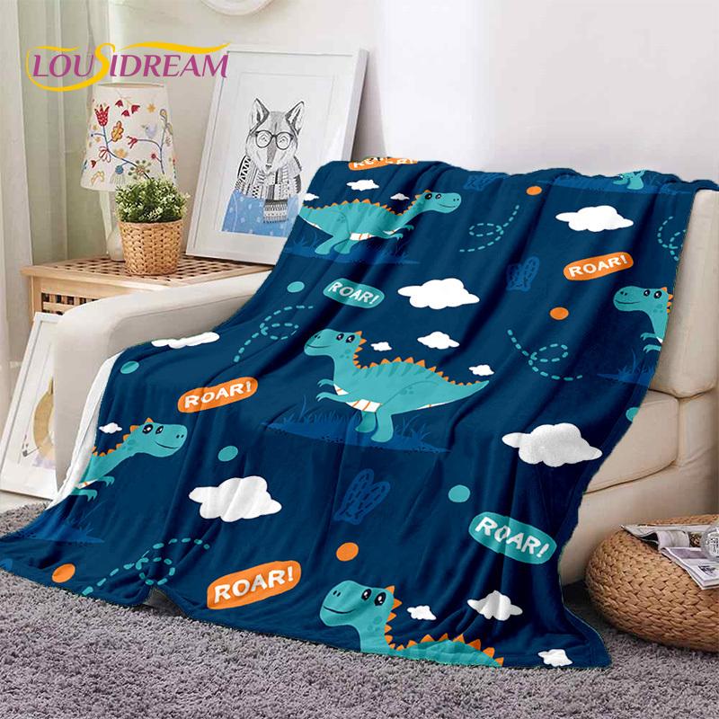 3D Uroczy Dino Kreskówkowy Dinozaur Kosmos Dzieci Miękki Flanelowy Koc na Łóżko Sypialnię Sofę Piknik, Koc do Rzucania na Zewnątrz Rekreacja