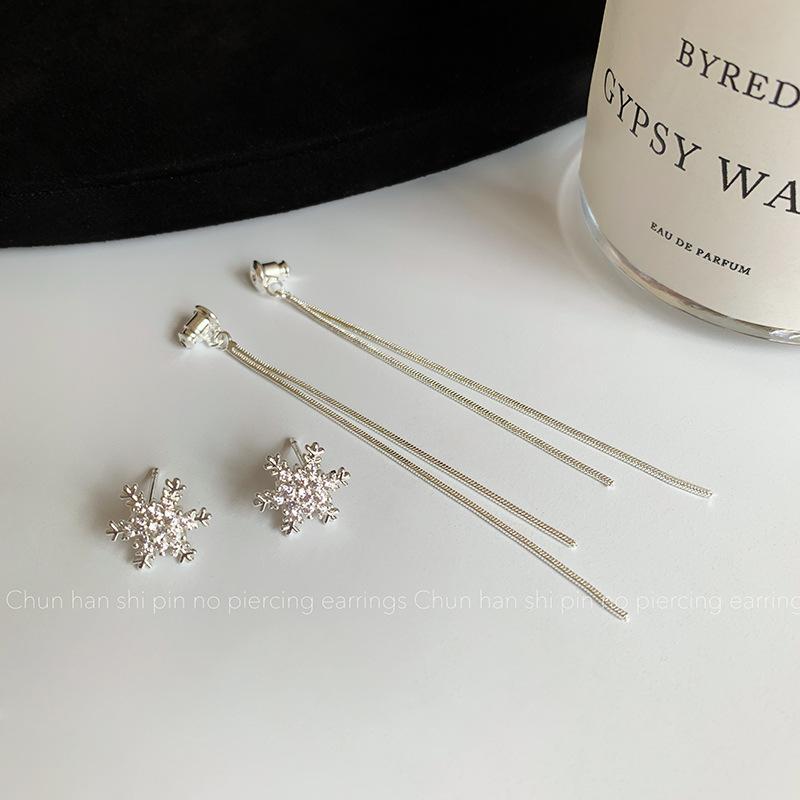 New temperament niche design snowflake fringed earrings earclips long fashion versatile trendy earrings earrings women