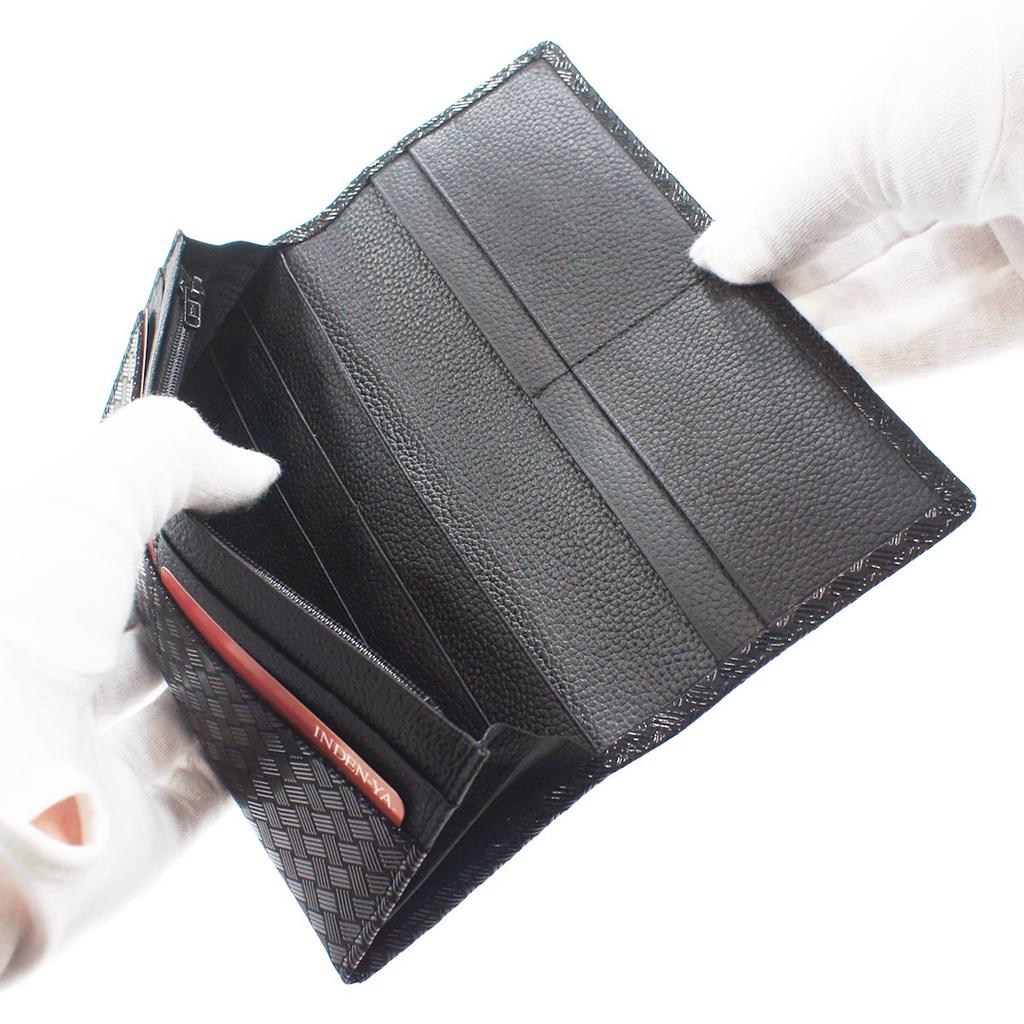 Long Billfold Black Deerskin X Black Woven Pattern [Indenya] Wallet, M, 2109-01-158, Lacquer,