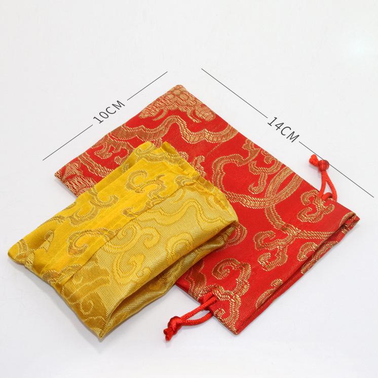 Wénwán Tragbare mehrschichtige Schmucktasche mit besticktem Brokat und Kordelzug für Perlen und Armbänder