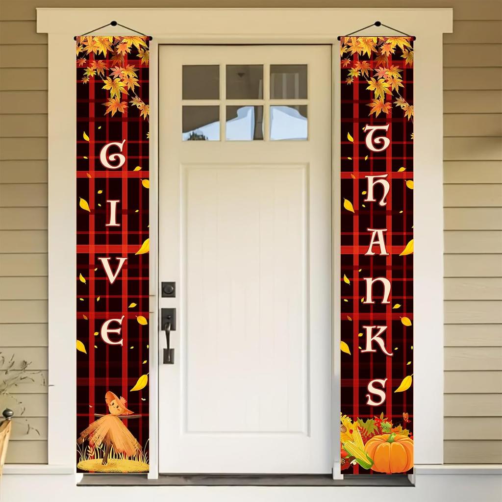Thankgiving Vertical Door Banners 12x71 Inch Scarecrow Pumpkin Stack Front Door Decor Fall Harvest Hanging Porch Sign Outdoor Seasonal Backdrop Photo