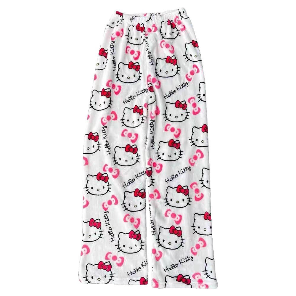 Halloween Cartoon Flannel Pajama Pants Women Winter Fleece Lounge Pants Sleep Trousers with Pockets