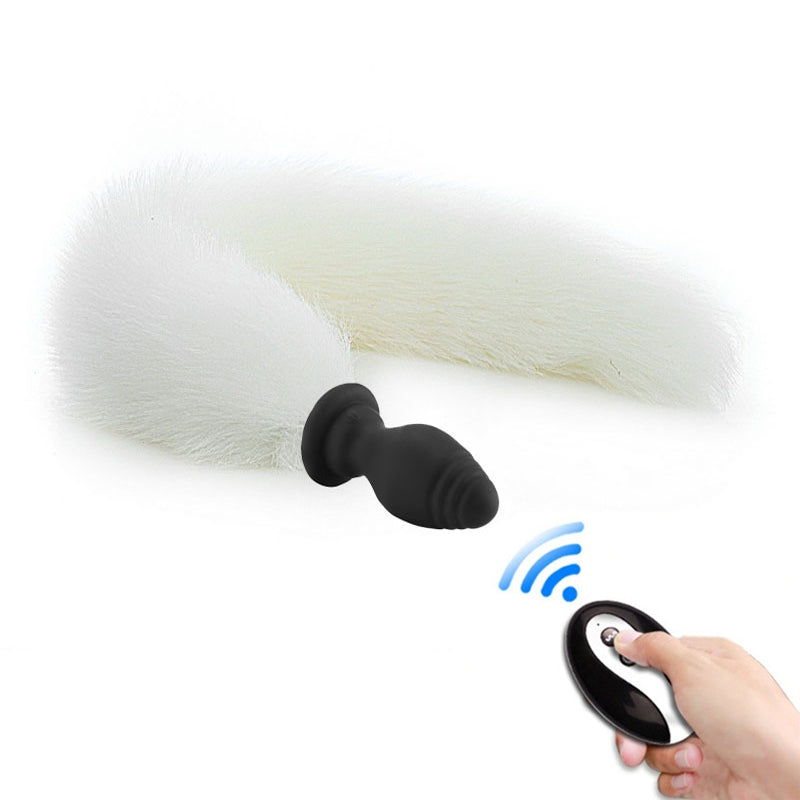 Plug Queue Vibrant Fox Tail Vibe 6.5 x 3.2cm - Queue 40cm Blanche - Kinky Puppy - Plugs Vibrants