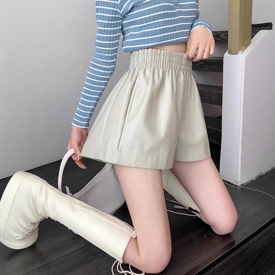 

Women s High Waist PU Leather Wide Leg Shorts - Slimming Casual Boot Pants, New for Autumn/Winter 2023 XL