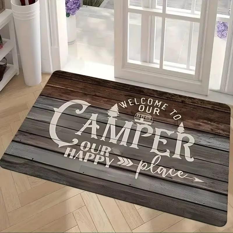 Joyful Camping Car Design Door Mat Cartoon Style NonSlip Entrance Rug for Living Room Bedroom Nursery Garden Balcony Sunroom