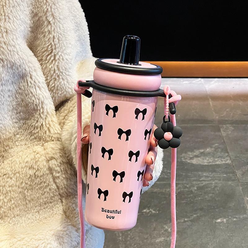 Керамическая чашка-термос большой емкости, портативная чашка для воды с подъемной веревкой, можно носить, чашка Bingba с соломинкой, автомобильная чашка 720mL Single Cup