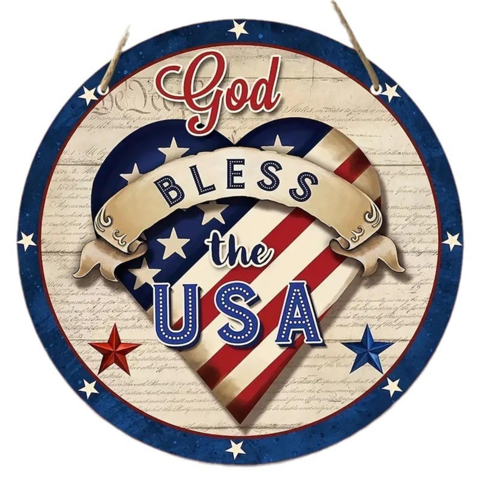 

Wooden American Independence Day Hanging Sign For Front Door Background Porch Living Room Bedroom Home Art Decoration One Size