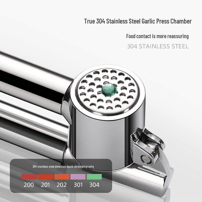 Zinc Alloy & Stainless Steel 304 Garlic Press: Manual Peeler, Crusher, Mince, Stir, Paste, Mash Tool