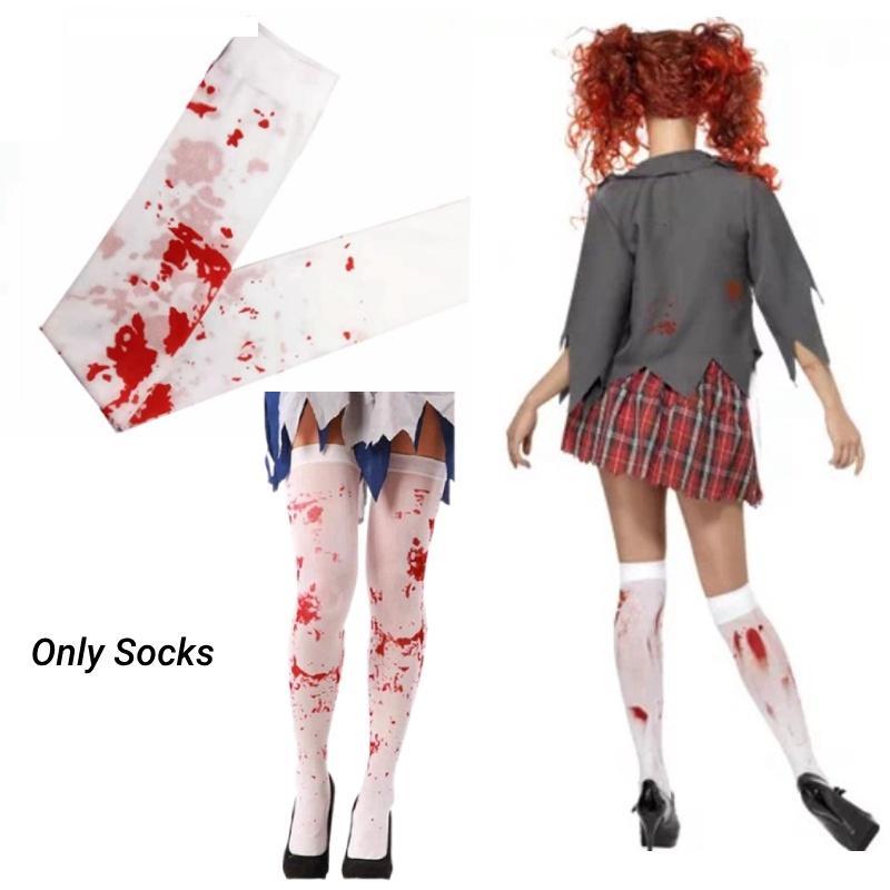 Halloweenowe Krwawe Pończochy Na Imprezę Kostiumową Pielęgniarka Zombie Krwawe Jedwabne Pończochy