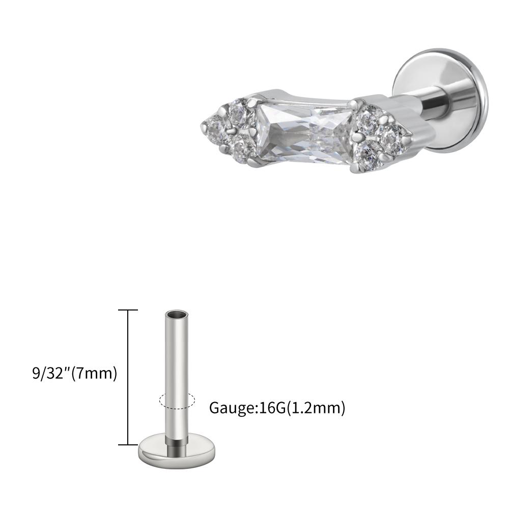 Right Grand ASTM F136 Titanium 16G Baguette CZ Stud Earring Cluster CZ Cartilage Tragus Helix Labret Nose Stud Piercing Jewelry