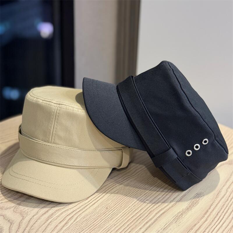 British retro black flat-top equestrian hat women's new fashion literary temperament big head circumference duck tongue beret tide