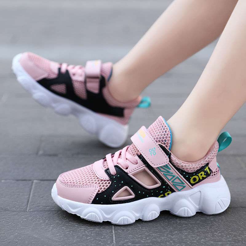 Girls shoes sandals 2025 new boys and girls running shoes summer hollow single mesh breathable boys and children's sports shoes