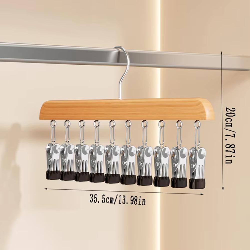 New Solid Wooden Trouser Clip Hat Skirt Storage Multi-Clip Hanging Rack Space-Saving Rotatable Underwear Sock Clip Closet