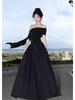 French Hepburn Black One-Shoulder Dress: Elegant & Waist-Cinched Summer Style for Women