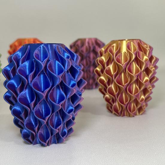 3D Printed Red Gold Flower Vase Sculptural Wave Geometric Textured Decorative Ripple Vase Modern Boho Home Decor for Coffee Table Shelf Entryway