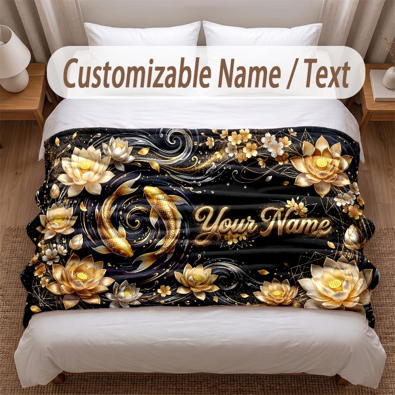 Rose Floral Theme Soft Blanket Personalized Custom Name Text Print Warm Blanket Home Sofa Bedroom Decor