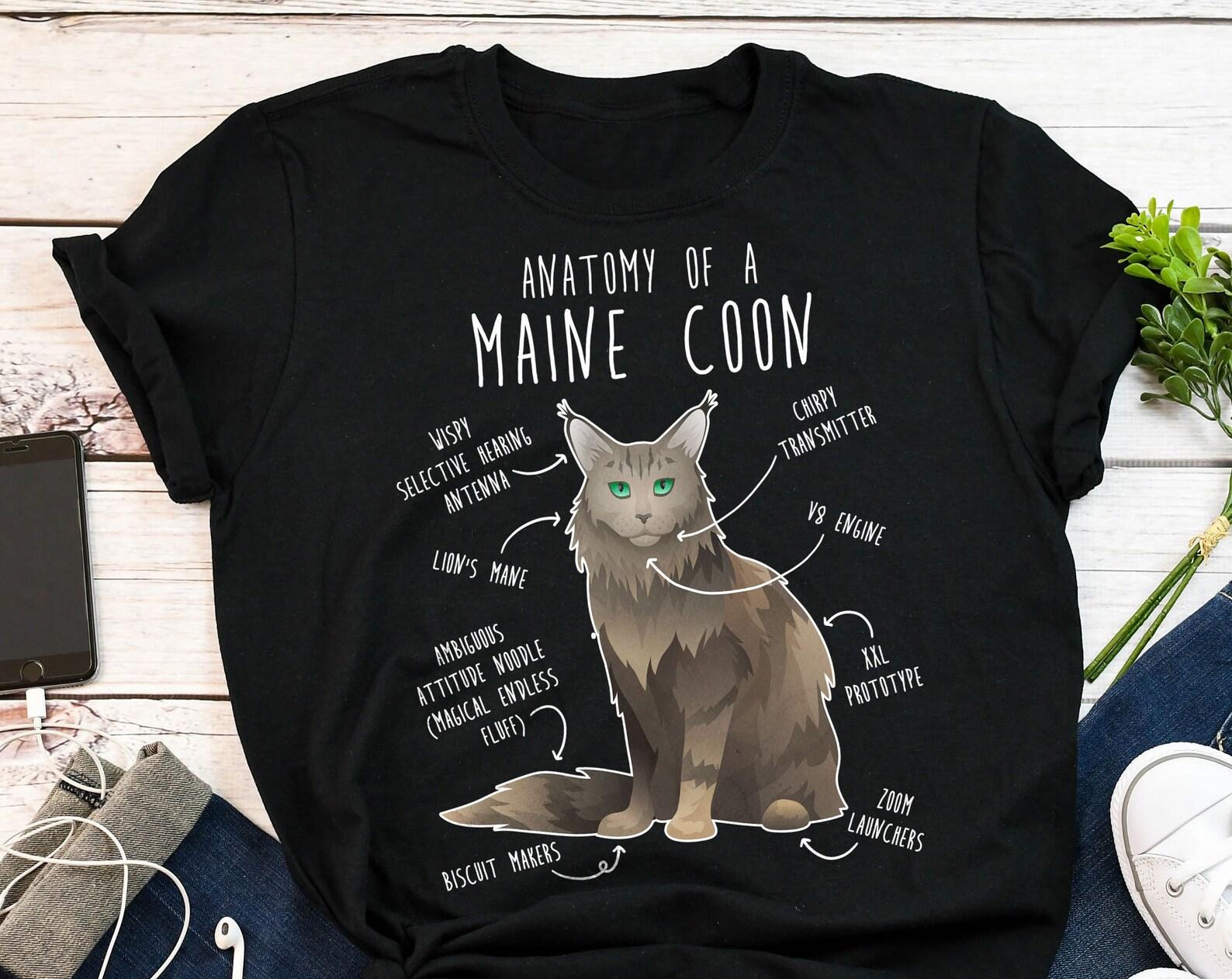 Maine Coon Cat Shirt, , , Funny Cat Lover Gift, Cute Pet T-shirt, Maine Coon Lover Tshirt, Maine Coon Tee, Cat Mom, Dad, Grey Blue 100
