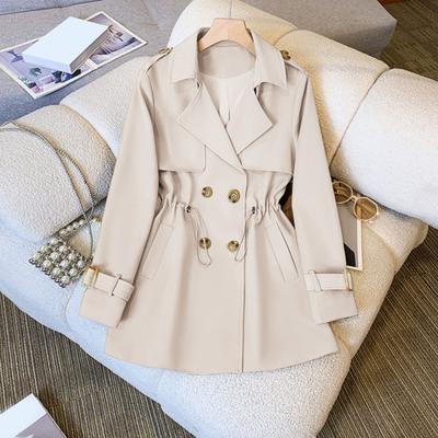 Winter Frauen Jacke Lange Ärmeln Elastische Kordelzug Taille Taschen Windjacke Zweireiher Mantel
