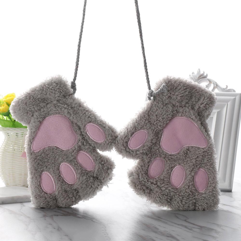 14Colors Fashion Winter Fluffy Lovely Bear Cat Paw Plush Gloves Fingerless