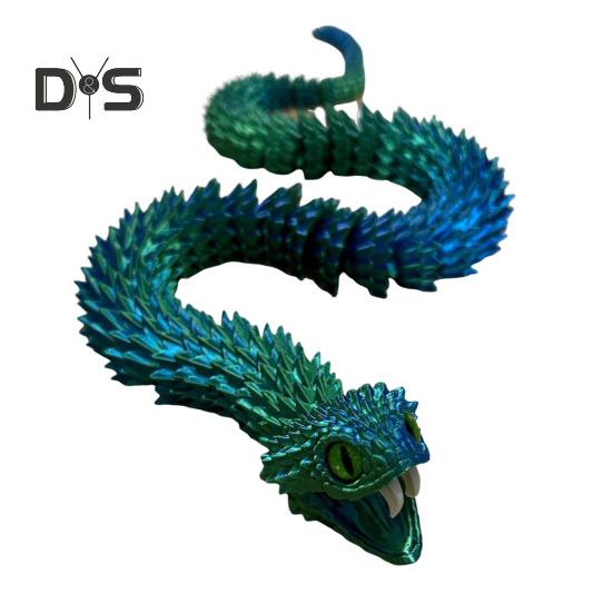 

Игрушка-змея, напечатанная на 3D-принтере, шарнирная змея с открывающейся пастью и выдвижными зубами, гибкая игрушка-змея для взрослых и детей 30 синий/зелёный