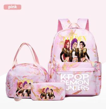 Kpop Witch Hunter Backpack Lunch Bag Pencil Case Set Student Animation Fashion School Bag Pencil Case Lunch Bag