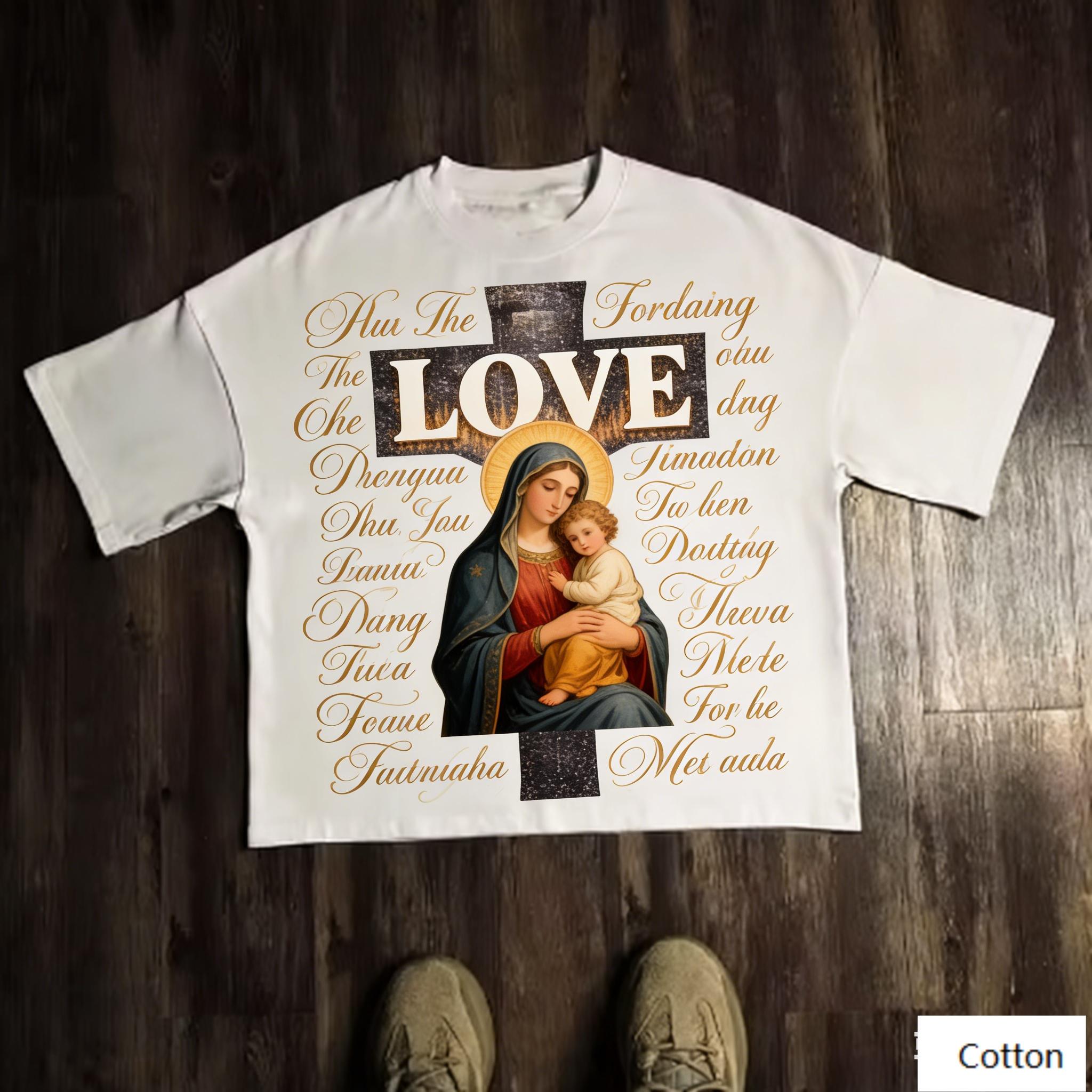 

Vintage Religious Street Style Unisex Cotton TShirt with Virgin Mary Print Breathable Heavyweight Fabric Regular Fit 4XL