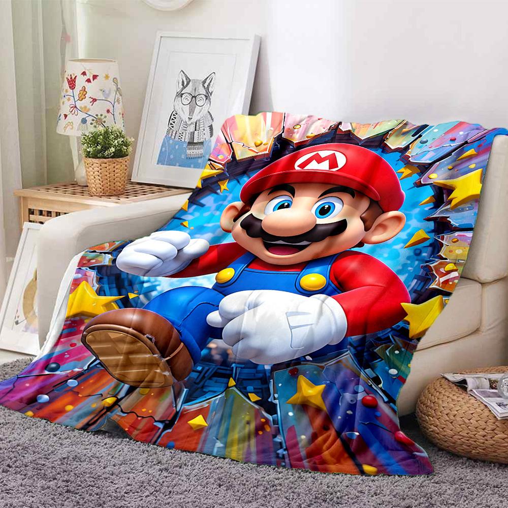 1pc Mario Adventure Flannel Blanket, Soft Skin Friendly with Digital Printing, Various Sizes Available for Family, Friends, Birthday