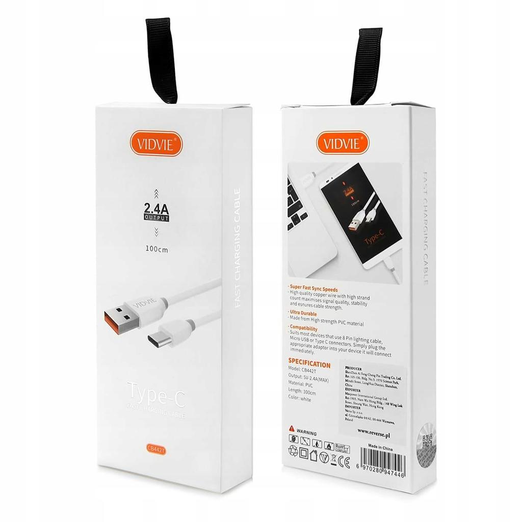 VIDVIE CB442 USB CABLE Type C white