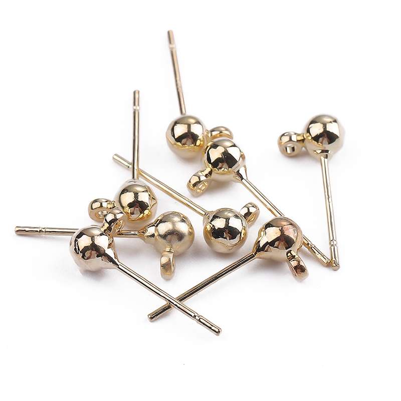 10Pcs 18k Gold Plated Round Ball Stud Earrings Post With Loop Earring Base Connectors Linker For DIY Jewelry Making