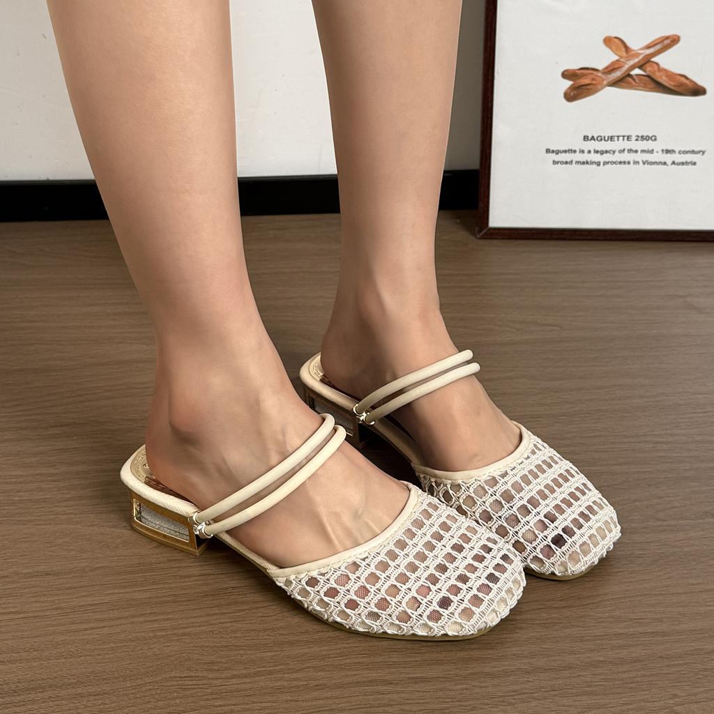 Women Dress Shoes Women's Square Toe Hollow Out Sandals Woman Slipper Designer Flat Elegant Shoe Sheepskin Inner Layer