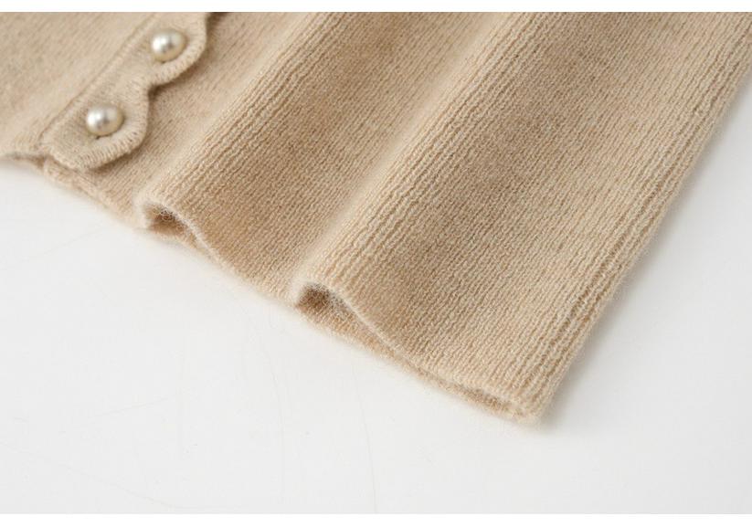 Women's 100% Pure Cashmere V-Neck Ruffle Trim Short Sleeve Cardigan Sweater