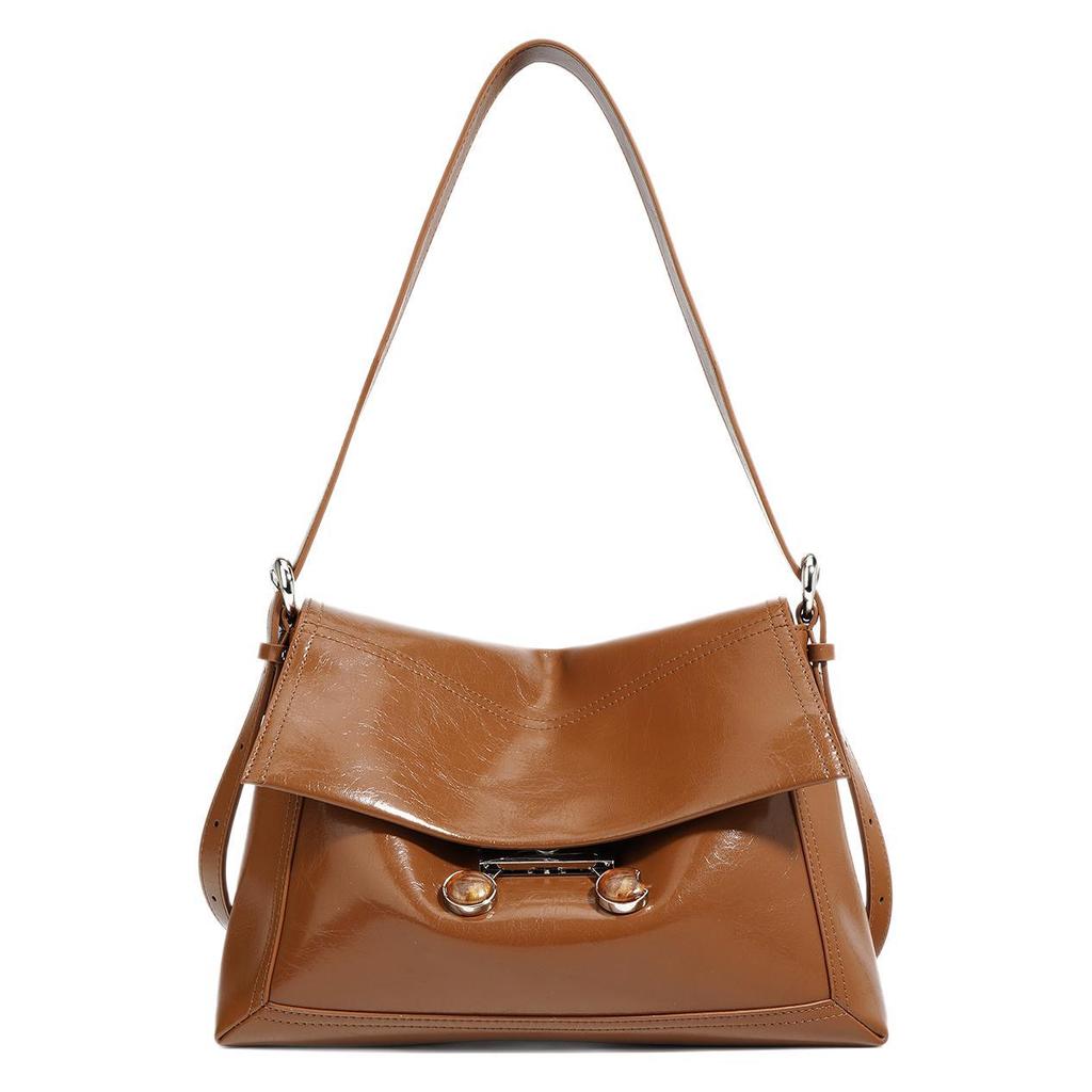 New Cowhide Tote Bag Niche Design Large Capacity Messenger Bag High Fashion Shoulder Armpit Bag