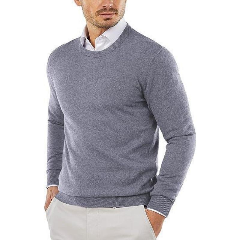 Pull en tricot à col rond et manches longues de couleur unie pour homme