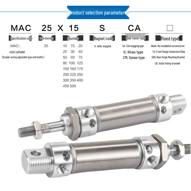AirTAC Stainless Steel Mini Cylinder MAC25X20X50X75X100X125X150X175SCA