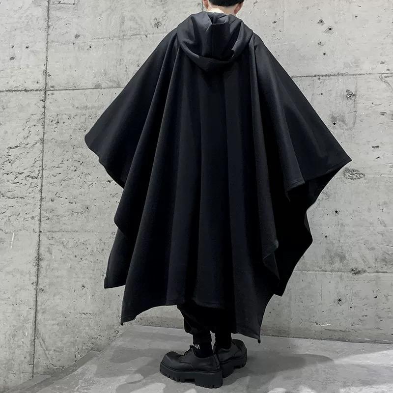 

2025 Spring Autumn Hip Hop Punk Hooded Cloak Oversize Trench Coat Men Gothic Vintage Long Cape Cosplay Costume One Size чорний