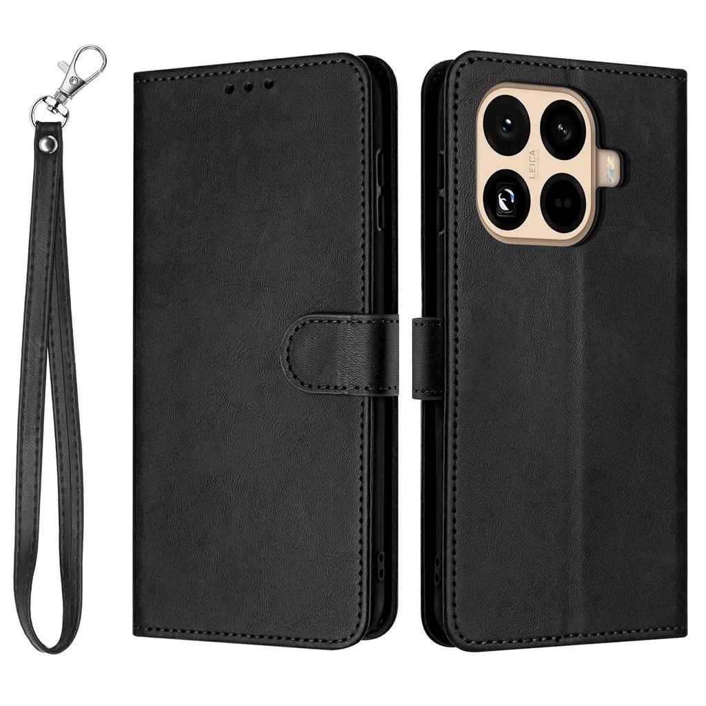 For Xiaomi 15T Pro Case Flip Stand Calf Texture PU Leather Wallet Phone Cover with Strap