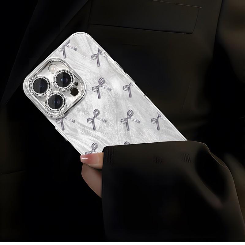 Silver Bow for IPhone 16 Mobile Phone 15 Shell 14 Protection for IPhone 13 Set 12 Silicone Full Package 11pr