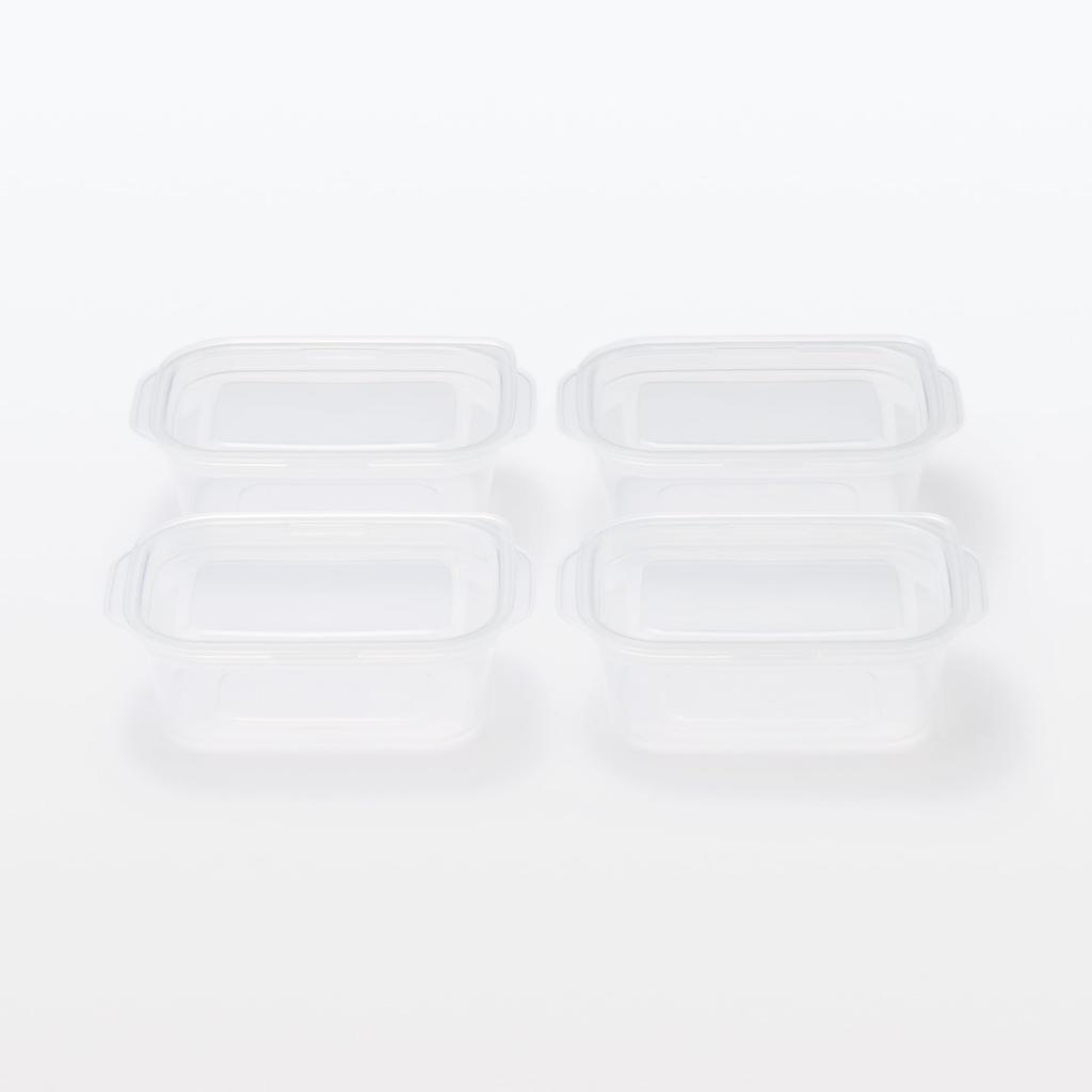MUJI Microwaveable Food Containers with Pack of MDC95A3S Lids, Semi-Transparent, Rectangular, 180mL, 4,
