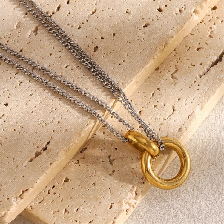 Fashion Women Necklace Double Chain Pendant Necklace Clavicle Chain Youthful Women Accessories Stainless Steel Texture
