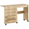 Folding Sewing Table, Rolling Cabinet, Magnetic Barn Door, 2 Bins, Shelf, 18 Pegs, Natural