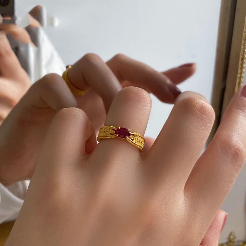 Elegant Red Wheat Ear Synthetic Ring: Women's Luxury Gold Fashion Jewelry