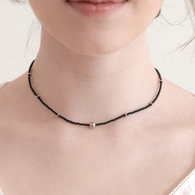halden beads silver ball necklace (N033_black)