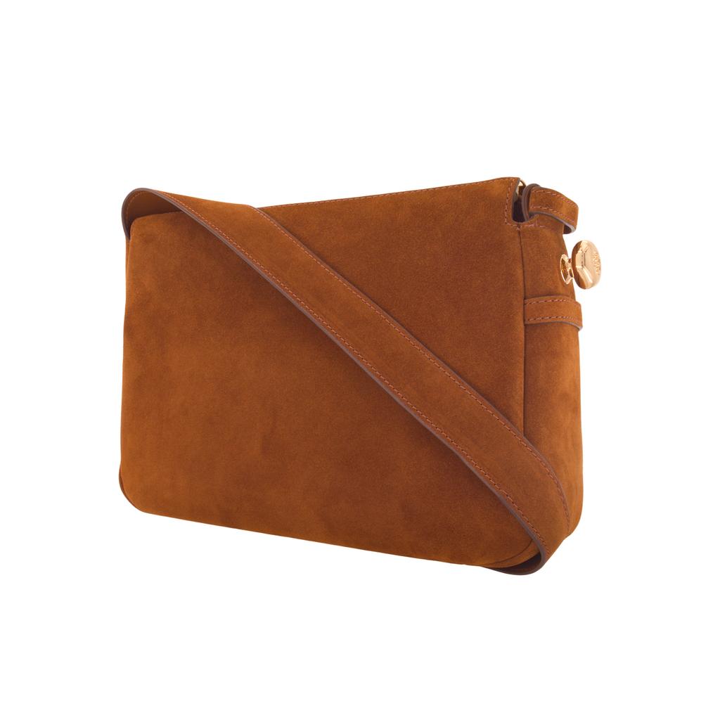 Tory Burch Romy Classic Logo Suede Shoulder Bag Medium Women shoulder bag Camel 177365-200