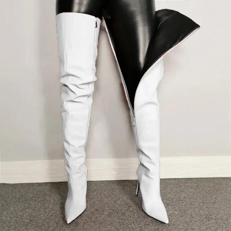 Fashion Women's Boots Over The Knee Punk Style Fashionable Boot Stiletto Autumn and Winter Women Sexy Pu Side Zipper Women Shoes