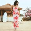 Summer travel and vacation style dress with beach-inspired printed maxi dress