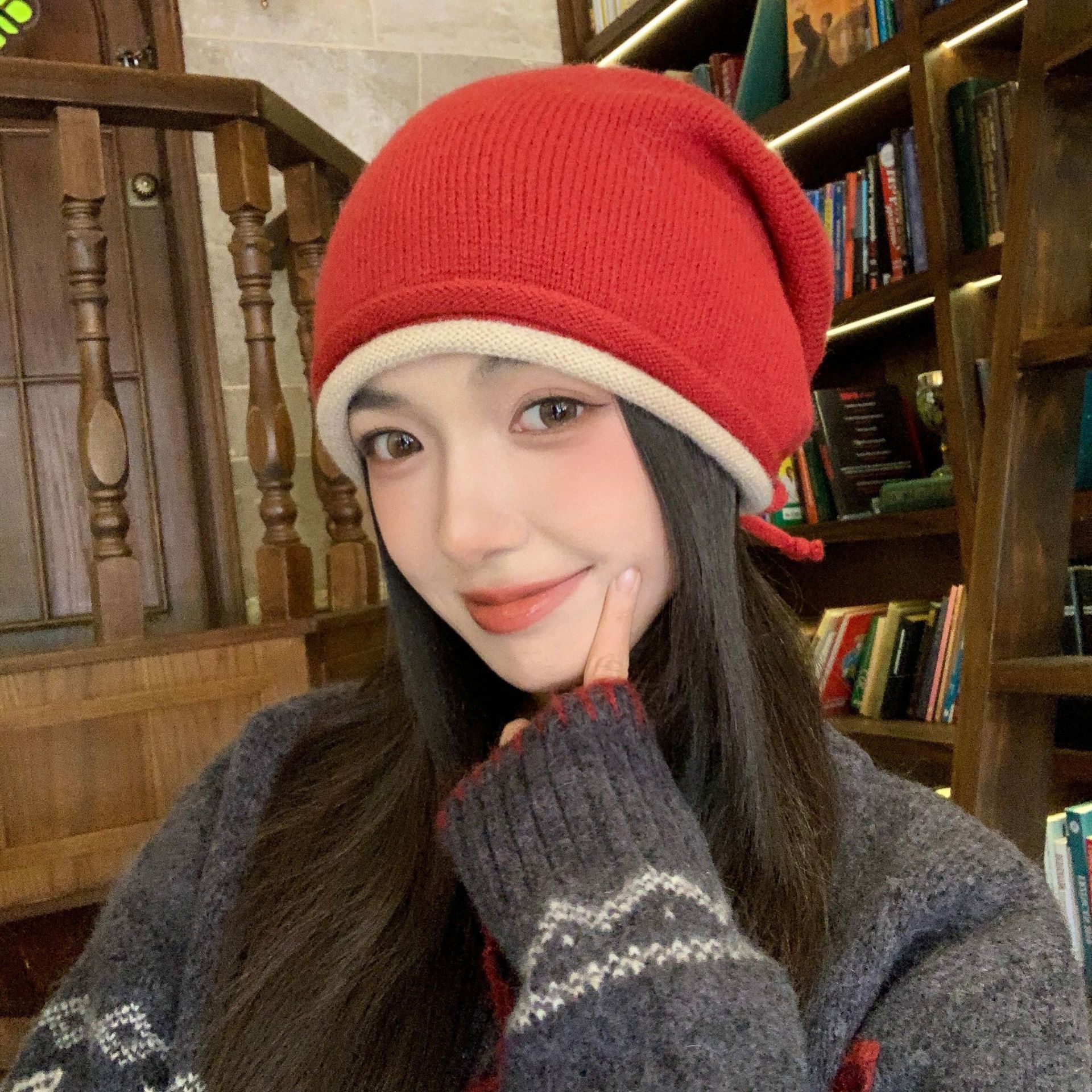 

Double rolled Edge Drawstring Pile Hat Women s Warm Headscarf Cold Hat Big Head Circumference Making The Face Look Smaller Versatile Knitted Hat M（56-58cm）