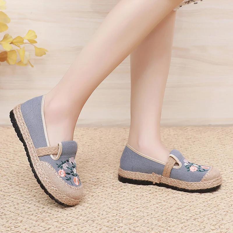 Fashion 2025 New Women's Linen Fabric Flat Shoes Ladies Casual Shoes Comfortable Low-Top Shoes Travel Casual Shoe